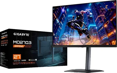 Монитор 27" Gigabyte MO27Q3 EK QD-OLED 2560x1440, 360 Гц, 0.03 мс, 16:9, 250 кд/м², 2xHDMI, DisplayPort, USB-C, HDR, FreeSync Premium Pro, G-Sync Compatible, Flicker Free, встроенные динамики, поворот на 90 градусов, регулировка по высоте, черный