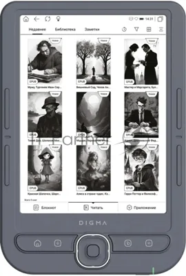 Электронная книга Digma Syne 6" E-ink HD Pearl 758x1024 600MHz 128Mb/4Gb/SD/microSDHC/подсветка дисплея темно-серый (в компл.:обложка)