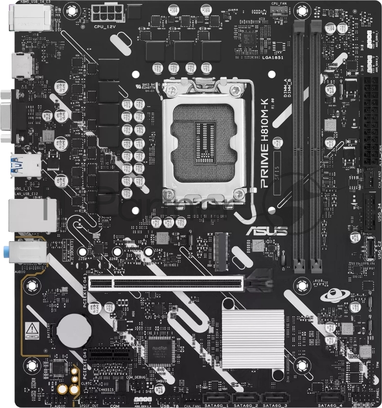 Материнская плата ASUS PRIME H810M-K, LGA 1851, Intel H810, 2xDDR5, 4xSATA, 1xM.2, 1xPCIe 4.0 x16, 1xPCIe 3.0 x1, 1xVGA, 1xHDMI, 1x1Gb LAN, 2xUSB-A 5Gbps, 4xUSB-A 2.0, 3x3.5 мм, 7.1, mATX