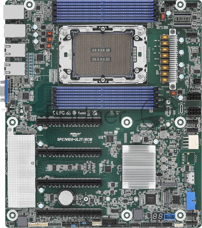 Серверная материнская плата ASRock SPC741D8-2L2T/BCM, 1xLGA4677, Intel C741, 8xDDR5, 0xSATA, 2xM.2, 4xPCIe 5.0 x16, 1xVGA, 2x1Gb LAN, 2x10Gb LAN, IPMI, 2xUSB-A 5Gbps, SSI CEB