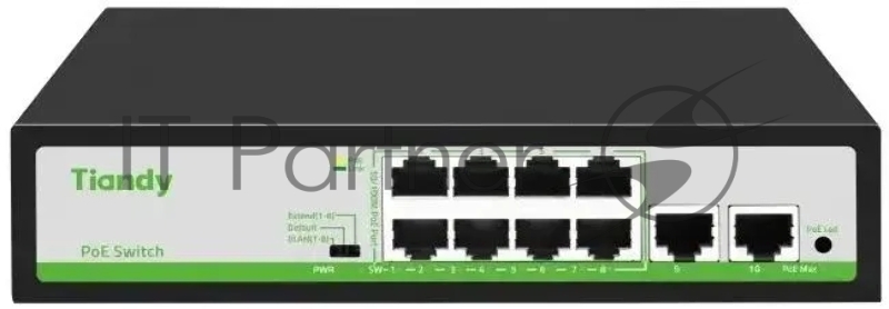 Коммутатор Tiandy TC-P3S010 F/0820/AT/90/V2.0, 8×100 Мбит/с PoE + 2×100 Мбит/с Uplink, неуправляемый