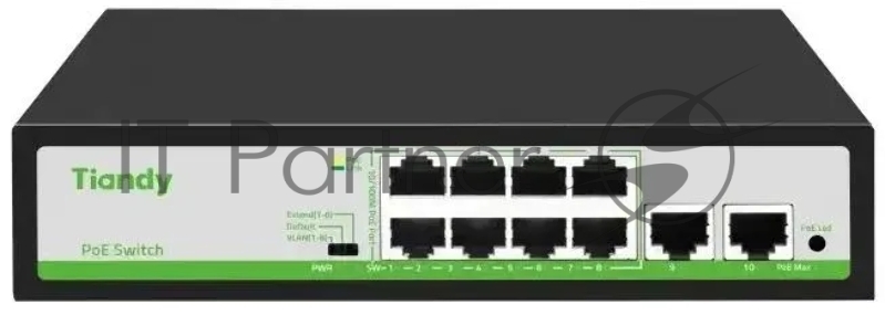 Коммутатор Tiandy TC-P3S010 H/0820/AT/90/V2.0, 8×100 Мбит/с PoE + 2×1 Гбит/с Uplink, неуправляемый