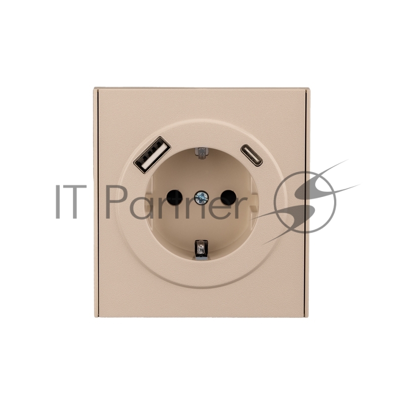 Розетка KRANZ STRONG 1-ая с/з с/у з/ш 16А с USB A+C быстрой зарядки 5В/3А шелк