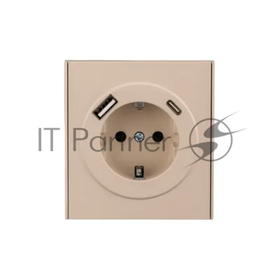 Розетка KRANZ STRONG 1-ая с/з с/у з/ш 16А с USB A+C быстрой зарядки 5В/3А шелк