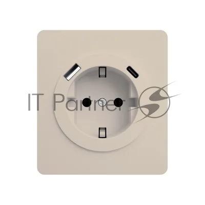 Розетка KRANZ ROUND 1-ая с/з с/у з/ш 16А с USB A+C быстрой зарядки 5В/3А шелк