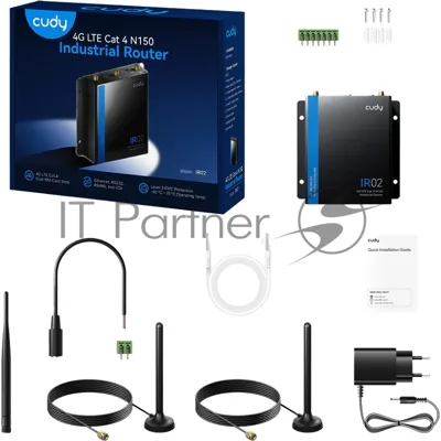 Промышленный маршрутизатор Industrial 4G LTE Cat4 Wi-Fi Router, LTE Cat4, N150 WiFi, 2 x 10/100M RJ45 Ports, 2 x SIM Slots, 1 x RP-SMA(Wi-Fi), 2 x SMA(4G), 1 x 7-Pin Industrial interface(RS485/RS232/IO), 1x 2-Pin Power Port, Support Wide Range Voltage, Surge protection, Reverse Polarity protection,ESD Protection, Wall-Mount Installation, PPTP/L2TP/OpenVPN/WireGuard/Zerotier/IPsec VPN, Support Modbus RTU/TCP, -40°C~75°C, K.21, IP30, Cudy APP