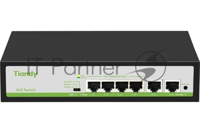 Коммутатор Tiandy TC-P3S06 F/0420/AT/55/V2.0, 4×100 Мбит/с PoE + 2×100 Мбит/с Uplink, неуправляемый