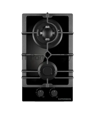 Варочная поверхность Kuppersberg FG 31 B, газ, High-Tech, 30 см, 2 конфорки, автоматический электроподжиг, газ-контроль, форсунки под сжиженый газ, SABAF конфорки, WOK конфорка, чугунные решетки, цвет черный, цвет фурнитуры черный