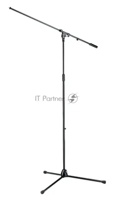 Высокая микрофонная стойка "журавль" K&M 21021-300-55 высота от 1120 до 2010 мм, длина стрелы 1065 мм, металлические узлы, складная конструкция, материал стойки - сталь, цвет черный