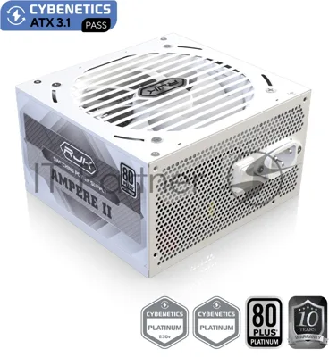 Блок питания Raijintek AMPERE II 1200, 1200W 80+ Platinum (ATX, 3.1, PCIe 5.1, Full-modular, 1x24(20+4)pin, 2x4+4-pin CPU, 3x6+2-pin PCIe, 1x12V(2x6), 10xSATA3, 5xMolex, Active, 120x120mm, 150x140x86mm, APFC, white)