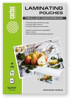Пленка для ламинирования Cactus 80мкм A3 (25шт) глянцевая 303x426мм CS-LPGА38025