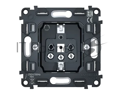 Механизм электрической розетки Ambrella Volt 16A-250V 2P+E с заземлением на винтовых зажимах QUANT VM141