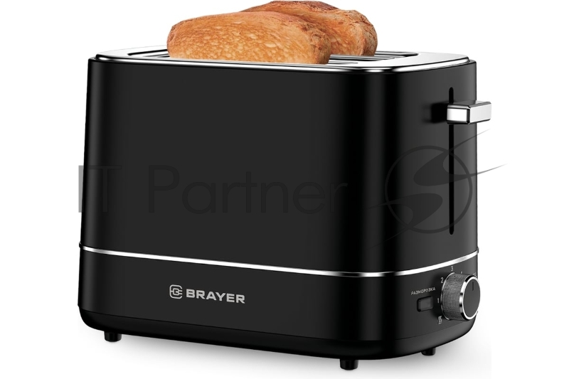 Тостер BRAYER 2118BR черный, 930 Вт, 2 слота
