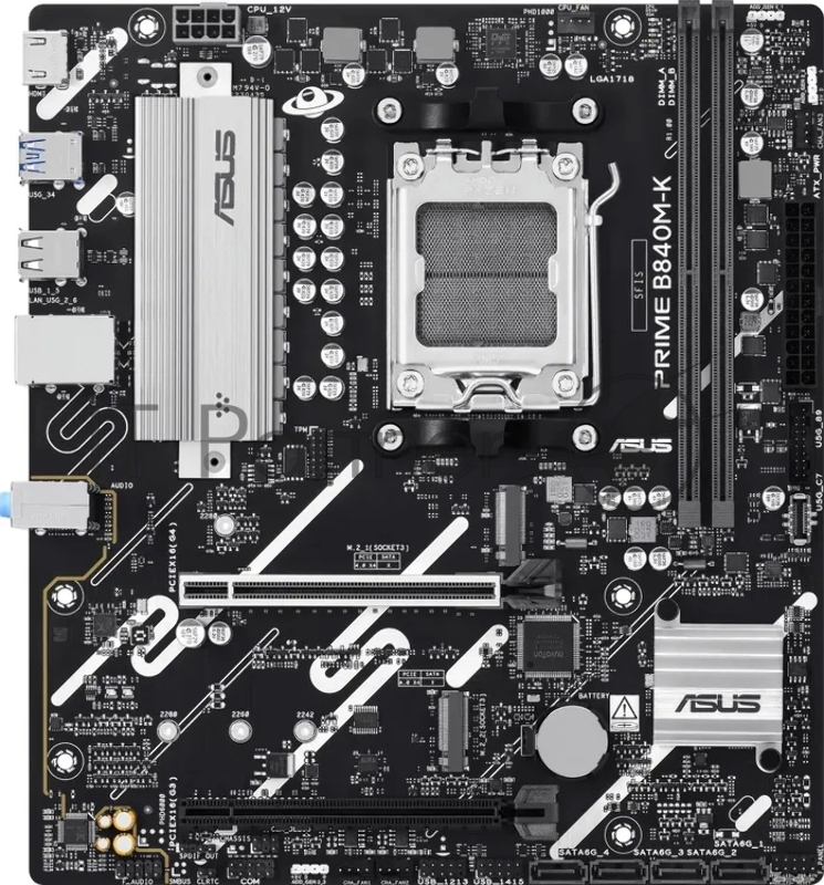 Материнская плата Asus PRIME B840M-K, AM5, AMD B840, 2xDDR5, 4xSATA, 2xM.2, 1xPCIe 4.0 x16, 1xPCIe 4.0 x1, HDMI, 1x2.5Gb LAN, 6xUSB, 7.1, microATX