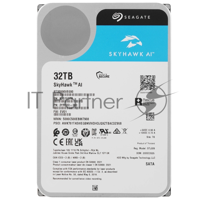 Жесткий диск HDD Seagate SkyHawk AI 32Tb 7200rpm SATA 512Mb 3.5"