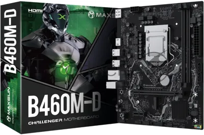 Материнская плата Maxsun Challenger B460M-D, LGA 1200, Intel B460, 2xDDR4, 2xSATA, 1xM.2, 1xPCIe 3.0 x16, 1xPCIe x1, 1xHDMI, 1xDP, 1x1Gb LAN, 2xUSB-A 5Gbps, 4xUSB-A 2.0, 3x3.5 мм, 7.1, mATX