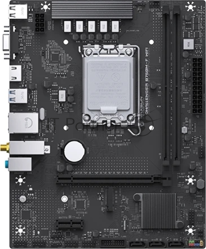 Материнская плата Maxsun Challenger B760M-F WIFI, LGA 1700, Intel B760, 2xDDR4, 3xSATA, 1xM.2, 1xPCIe 4.0 x16, 1xPCIe x1, 1xVGA, 1xHDMI, 1x1Gb LAN, Wi-Fi 5, Bluetooth 4.2, 2xUSB-A 5Gbps, 4xUSB-A 2.0, 3x3.5 мм, 7.1, чёрный, mATX