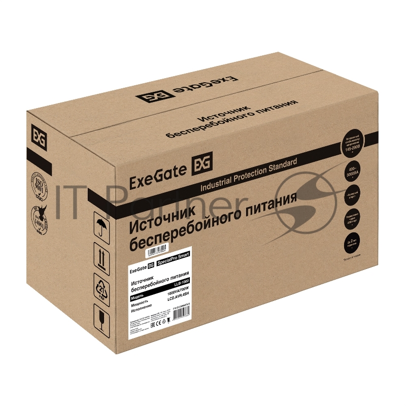 Источник бесперебойного питания ExeGate SpecialPro Smart LLB-1000.LCD.AVR.4SH (1000VA/700W, LCD, AVR, 4*Schuko, батарея 12V 7.2Ah - 2 шт., металлический корпус, Black)