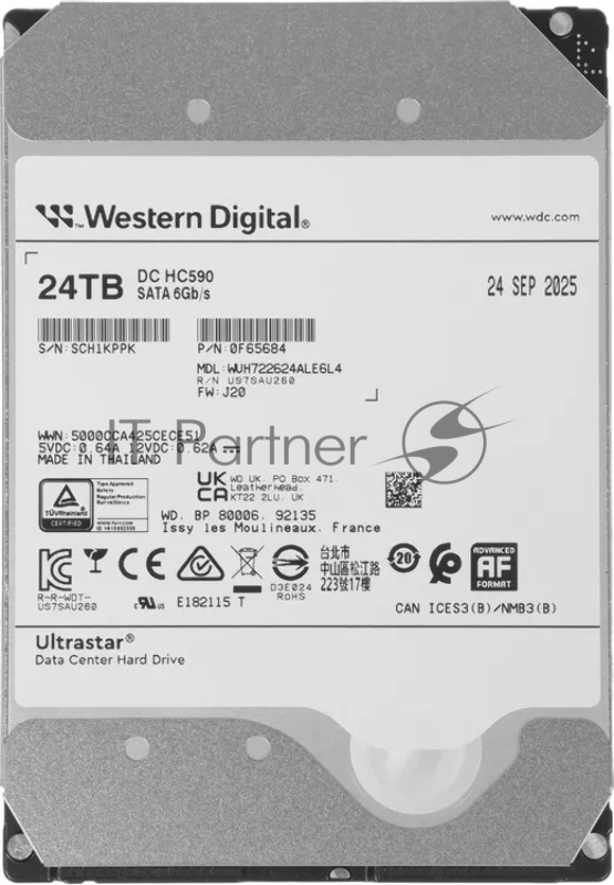 Жесткий диск HDD WD Ultrastar DC HC590 24Tb 7200rpm SATA-III 512Mb 3.5"