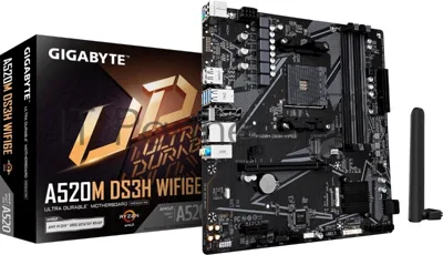 Материнская плата Gigabyte A520M DS3H WIFI6E, AM4, AMD A520, 4xDDR4, 4xSATA, 1xM.2, 1xPCIe 3.0 x16, 1xPCIe 3.0 x1, 1xHDMI, 1xDP, 1x1Gb LAN, Wi-Fi 6E, Bluetooth 5.3, 4xUSB-A 5Gbps, 4xUSB-A 2.0, 1xPS/2, 3x3.5 мм, 7.1, mATX