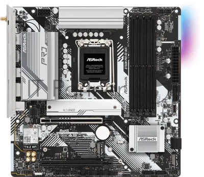 Материнская плата ASRock B760M Pro RS WiFi, LGA 1700, Intel B760, 4xDDR5, 4xSATA, 3xM.2, 1xPCIe 5.0 x16, 1xPCIe 3.0 x16, 1xHDMI, 1xDP, 1x2.5Gb LAN, Wi-Fi 6E, Bluetooth 5.3, 1xUSB-C 5Gbps, 3xUSB-A 5Gbps, 2xUSB-A 2.0, 3x3.5 мм, 7.1, mATX