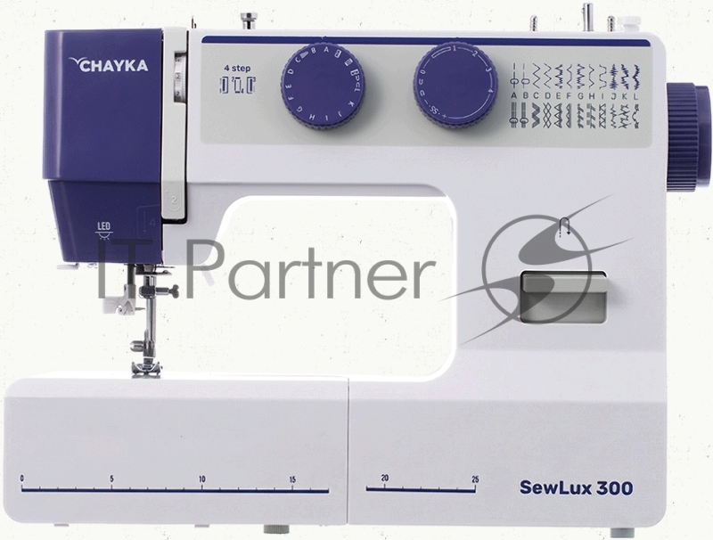 Швейная машина CHAYKA SewLux 300 белый/синий, электромеханическая, вертикальный качающийся, 25 операций, петля-полуавтомат