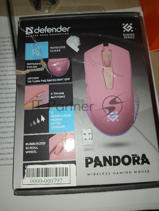 (Поврежденная упаковка) Мышь игровая беспроводная DEFENDER Pandora GM-502 pink (7кнопок,3200dpi,500мАч) (52501)