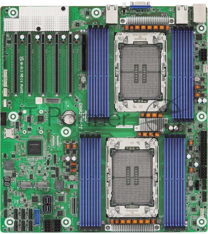 Серверная материнская плата ASRock GNR2D16-2T, 2xE2 (LGA 4710), встроен в процессор, 16xDDR5, 0xSATA, 2xM.2, 5xPCIe 5.0 x16, 1xVGA, 2x10Gb LAN, IPMI, 2xUSB-A 5Gbps, SSI EEB