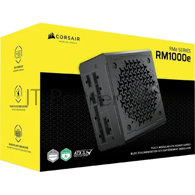 Блоки питания/ Power Supply Corsair RM1000e, Model RPS0217, 1000W 80+ Gold (ATX, 3.1, PCIe 5.1, Full modular, 1x24(20+4)pin, 2xEPS/ATX 12V 8-pin (4+4), 1x12V-2x6(12+4)pin, 2x12V-2x6 to Dual 8-Pin(6+2), 1xPCIe 8-Pin(6+2), 4xSATA (4 Straight SATA), 4xSATA / PATA (2 Straight SATA) (2 Straight PATA), Active, 120x120mm, 150x140x86mm, APFC, Power cable-EU, black)