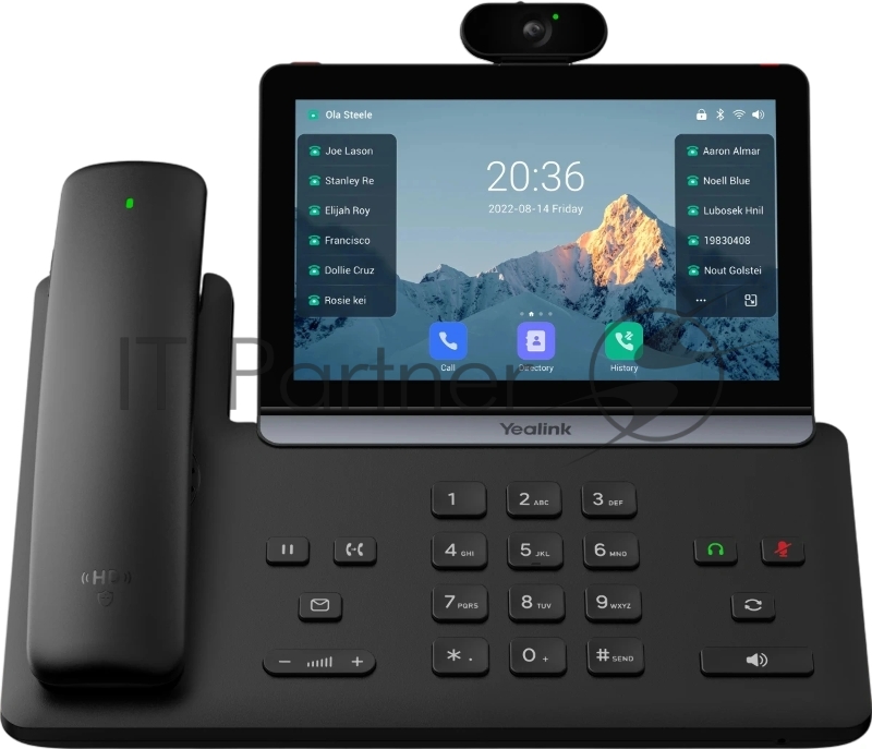 Телефон YEALINK SIP-T88V Pro, видеотерминал, 7" экран, Android, WiFi, Bluetooth-трубка, USB, GigE, камера, без БП, шт