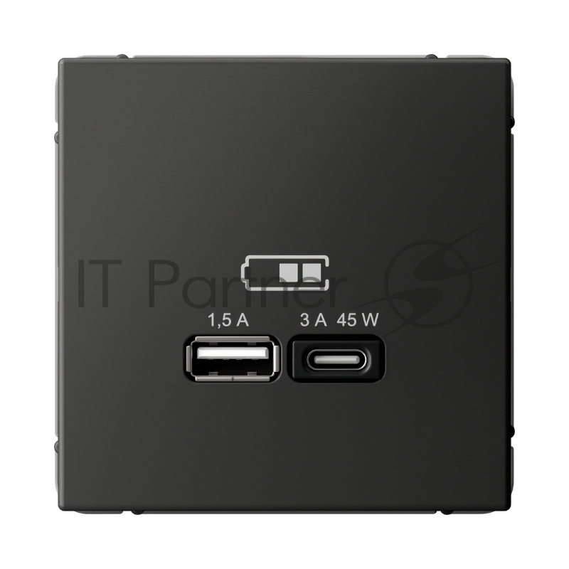 Розетка USB A + тип-C 45Вт высокоскор.заряд. QC, PD, механизм Systeme Electric ArtGallery Базальт