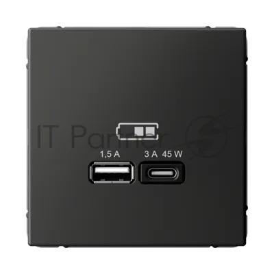 Розетка USB A + тип-C 45Вт высокоскор.заряд. QC, PD, механизм Systeme Electric ArtGallery Базальт