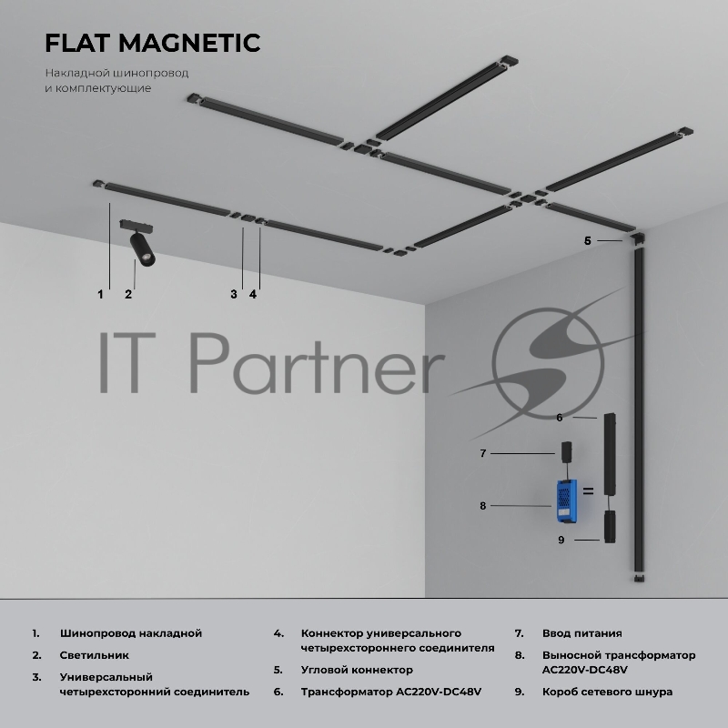 Flat Magnetic Шинопровод накладной (2м) чёрный 85129/00
