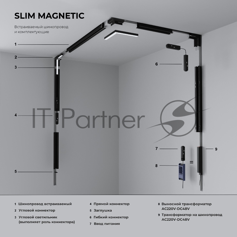 Slim Magnetic Шинопровод встраиваемый под ГКЛ 9,5мм (черный) (2м) 85209/00