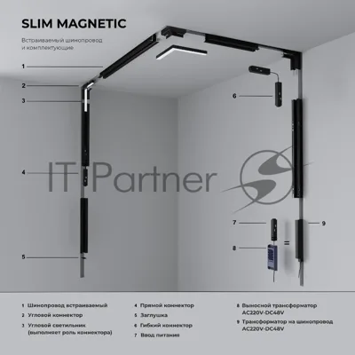 Slim Magnetic Шинопровод встраиваемый под ГКЛ 9,5мм (черный) (2м) 85209/00