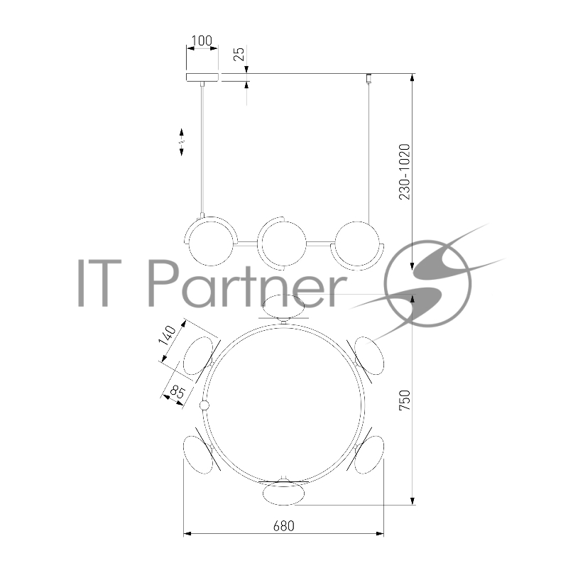 70150/6 / подвесной светильник / черный/латунь Smart