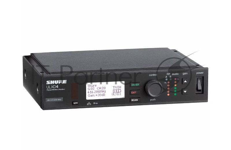 Цифровой двухканальный приемник SHURE ULXD4DE=-G65 съемные антенны, крепление в рек, Dante, 470 - 606 МГц