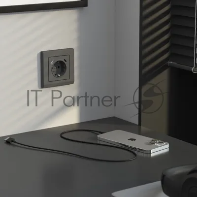 Розетка с заземлением, шторками и USB тип A+C (графит матовый)