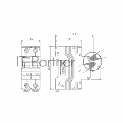 Автоматический выключатель Werkel 2P 25 A C 6 кА W902P256