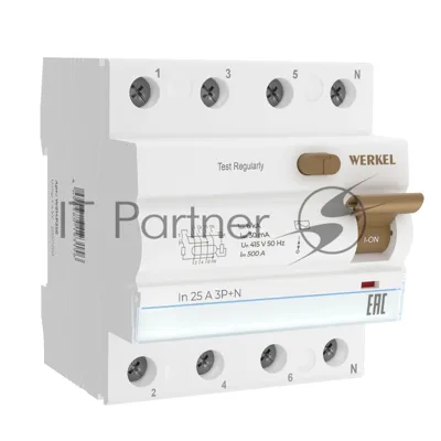 Устройство защитного отключения Werkel 3P+N 25 A 30 mА АС 6 kА W914P256