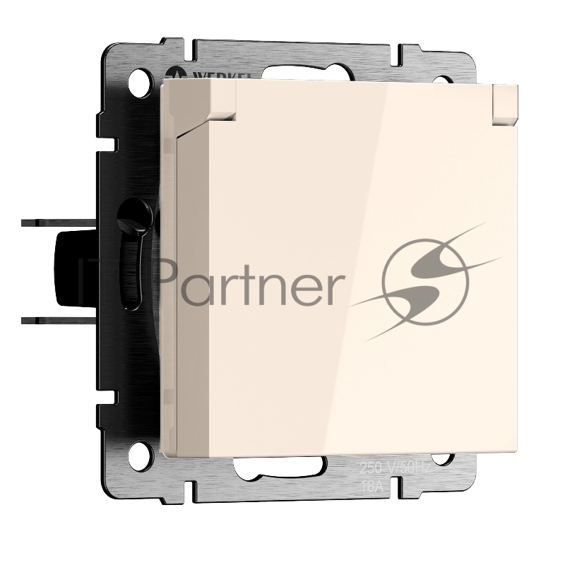 Розетка с заземлением и шторками c крышкой IP44 N (айвори матовый)