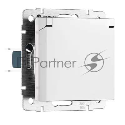 Розетка с заземлением и шторками c крышкой IP44 N (белый матовый)
