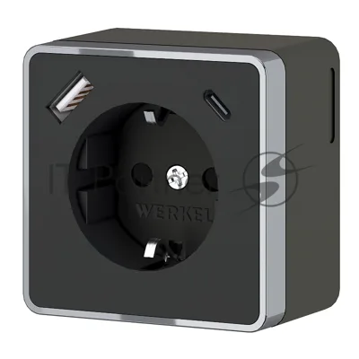 Розетка с заземлением, шторками и USB тип A+C Gallant (чёрный хром)