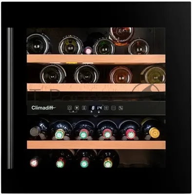Встраиваемый винный шкаф Climadiff CBI40DB1 чёрный, 70 л, 2 отсека, 36 бут., класс G