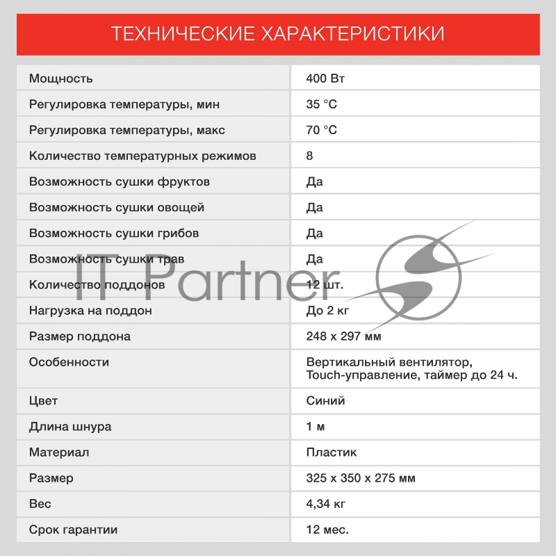 Сушка для фруктов и овощей Starwind SFD9535 12под. 400Вт синий