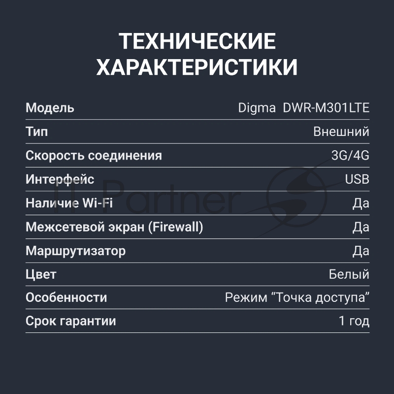 Модем 3G/4G Digma DWR-M301LTE USB Wi-Fi Firewall +Router внешний белый