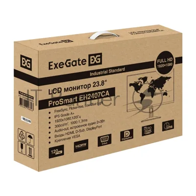 Монитор 23.8" ExeGate Combat EG2407B IPS 1920x1080, 120 Гц, 3 мс, 16:9, 300 кд/м², 1xHDMI, 1xDisplayPort, VGA, Flicker Free, Low Blue Light, с динамиками 2x3 Вт, черный