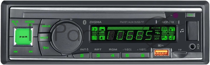 Автомагнитола Digma MCP-518, 1 DIN, Bluetooth, USB Type-A, AUX