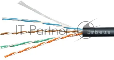 Кабель информационный Cabeus UTP-4P-Cat.5e-SOLID-OUT-LSZH-UV-100 кат.5E U/UTP 4 пары LSZH универсальный 100м черный