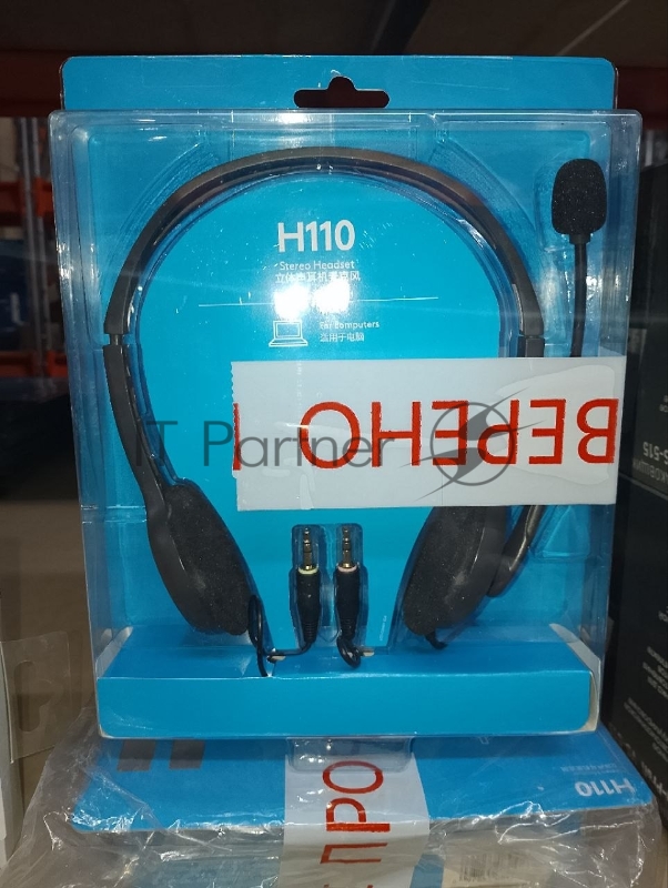 (Поврежденная упаковка) Гарнитура Logitech Headset H110 черный (2 x 3.5мм, кабель 1.8м) (981-000472_ВУ)